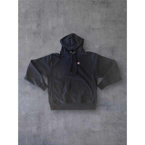 Vtg Champion Reverse Weave Black Hoodie Mens Large Faded Pullover Sweater Y2K - Picture 1 of 9